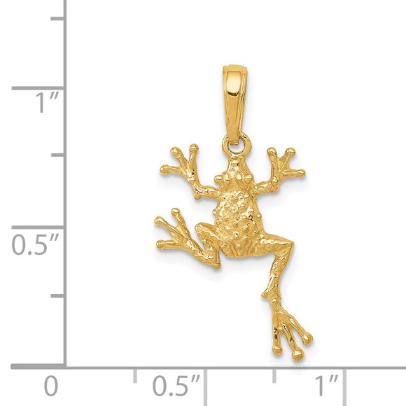 14K Yellow Gold Solid Polished Open-Backed Frog Necklace Charm Pendant, Unisex - Picture 3 of 3